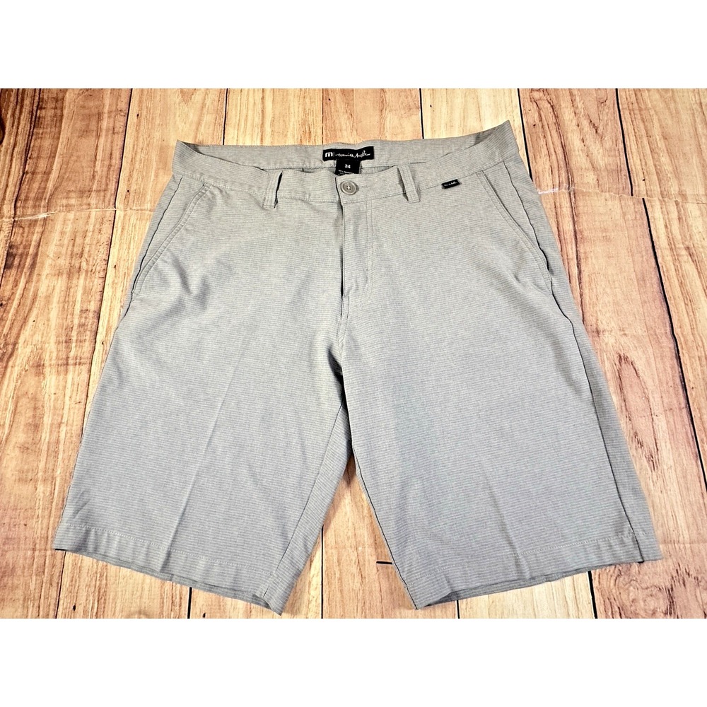Travis Mathew Shorts Mens Gray Striped Golf Stretch Chino Performance 34 x 10